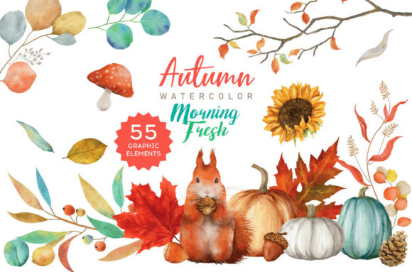 Autumn Leaves Watercolor PNG Elements for Illustrations