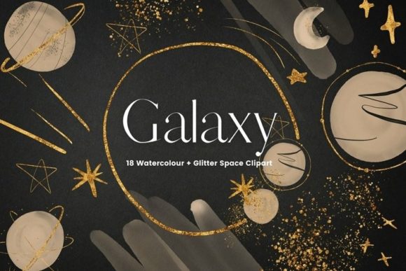 Beige Watercolour Planets and Frames Illustrations
