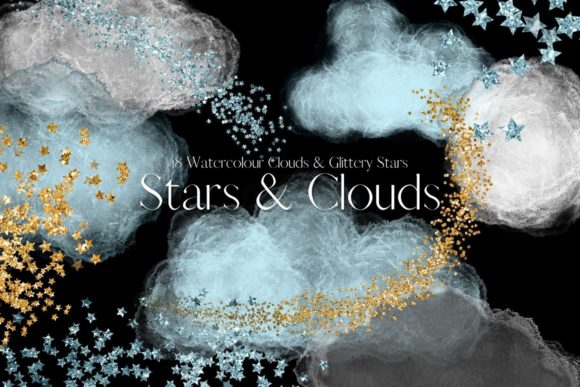 Blue Watercolour Clouds and Glitter Star Illustrations Review