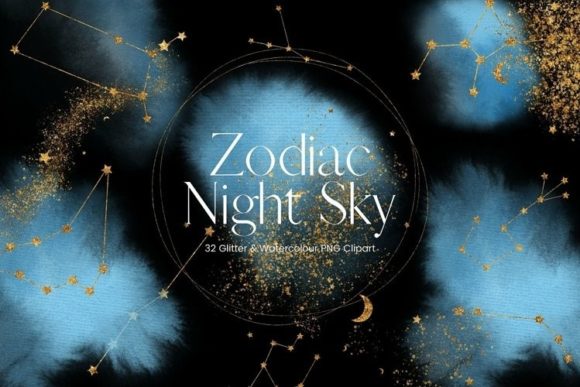 Blue Watercolour Zodiac Clipart: Premium Illustrations