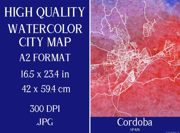 Cordoba Spain Watercolor City Map: Top Illustrations