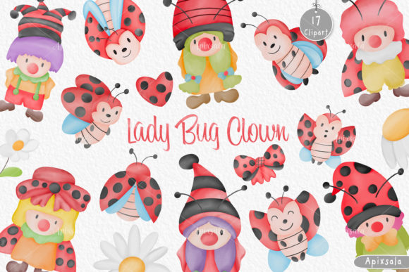 Cute Ladybug Clown Watercolor Clipart for Illustrations