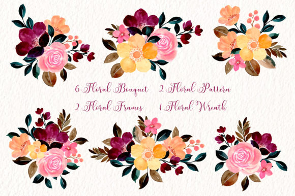 Digital Clipart Floral Watercolor Part44 Review: Illustrations