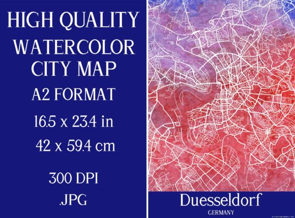Duesseldorf Germany Watercolor City Map: Top Illustrations