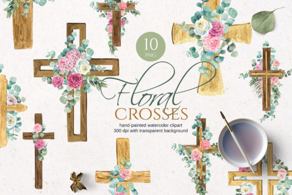 Floral Cross Watercolor: Elegant Illustrations for Brands