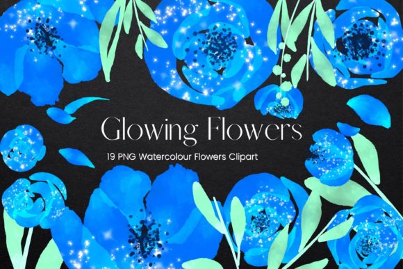 Glowing Blue Watercolour Flowers: Ethereal Illustrations