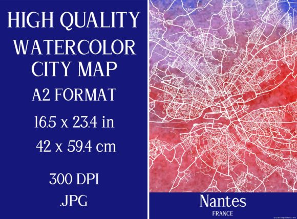Nantes Watercolor Map: Premium Illustrations