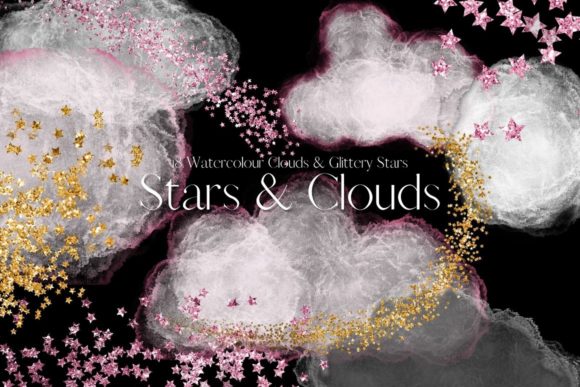 Pink Watercolour Clouds and Glitter Star Illustrations