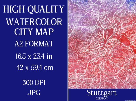 Stuttgart Watercolor Map: Premium Illustrations