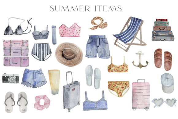 Summer Travel Watercolor Illustrations for Blogs