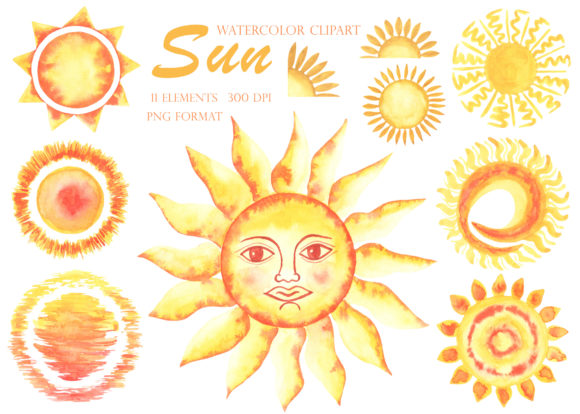 Sun Watercolor Clipart Bundle: Vibrant Illustrations