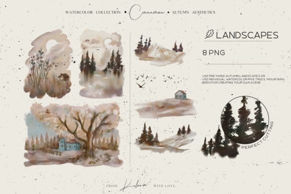 Watercolor Autumn Landscapes: Creator Kit Illustrations