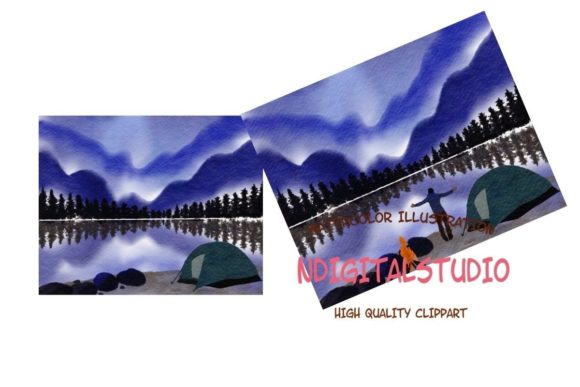 Watercolor Camping Clipart: Tourist Hike Illustrations
