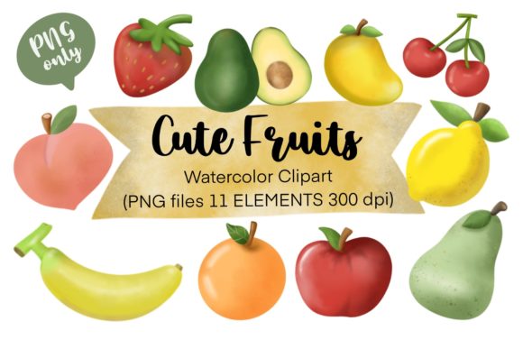 Watercolor Cute Fruits Clipart, Png: Fresh Illustrations