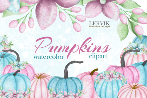 Watercolor Fall Pumpkins Arrangements: Premium Illustrations