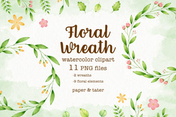 Watercolor Floral Wreath Clip Art Set for Illustrations