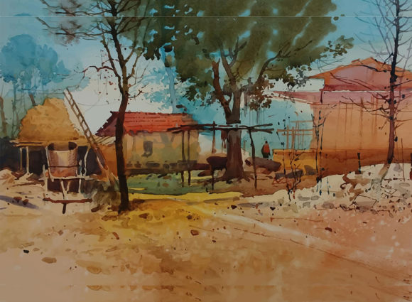 Watercolor Hand Drawn Beautiful Place: Premium Illustrations