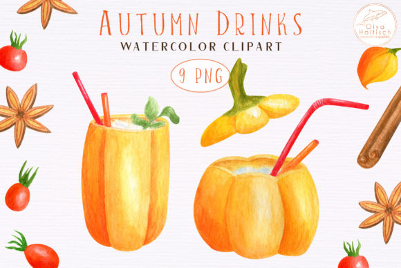 Watercolor Pumpkin Drinks: Fall Illustrations Review