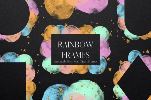 Watercolour Rainbow and Gold Frames: Premium Illustrations